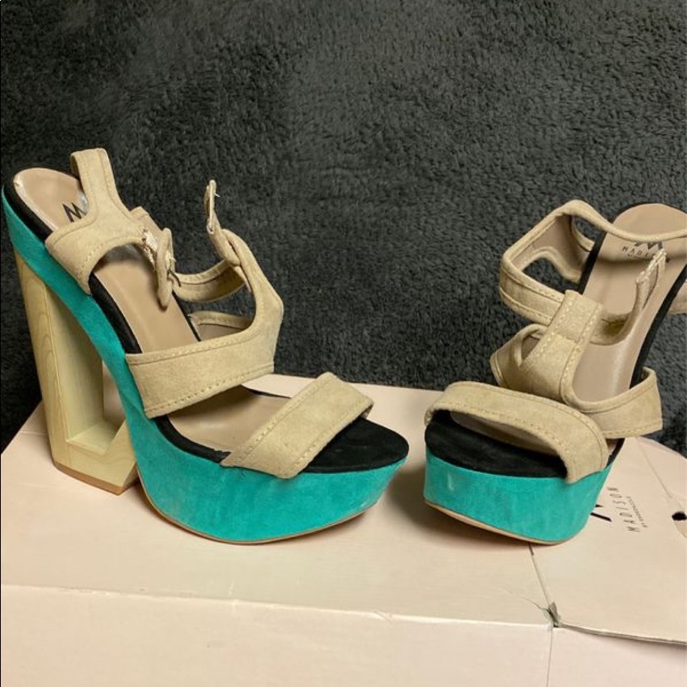 Teal & Nude Platform Heels